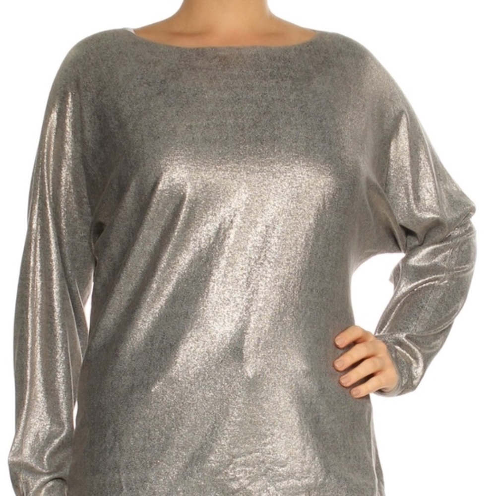 NWT LAUREN Liquid silver dolman sleeve top XL